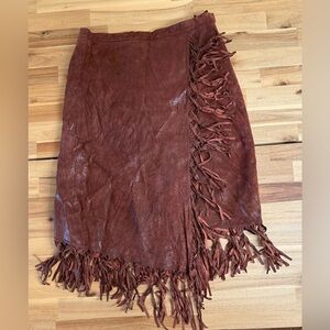 Vintage Terry Lewis Classic Luxuries Leather Fringe Skirt 14